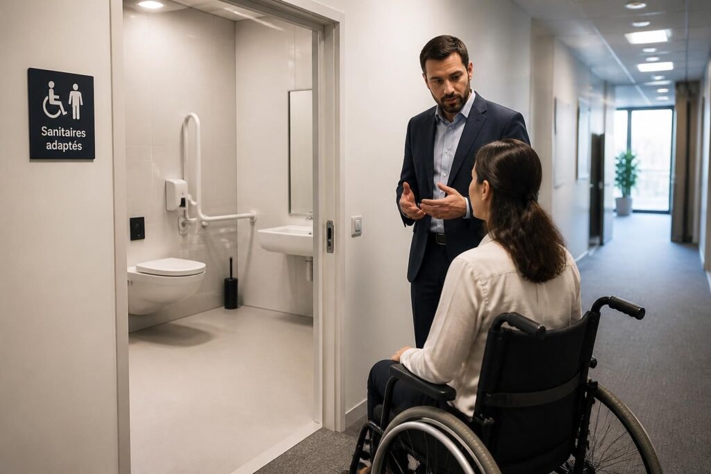 découvrez les obligations des employeurs en entreprise selon le code du travail concernant les sanitaires accessibles aux personnes à mobilité réduite (pmr). guide complet pour assurer conformité et accessibilité.